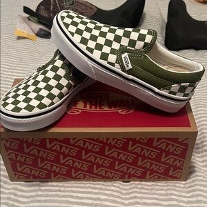Vans Classic Green and White Checkered Slip-Ons